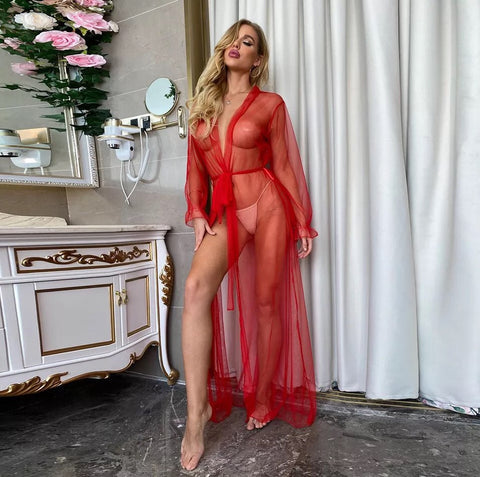 Restock Transparent Net Long Gown Nighty - Mighty Nighties