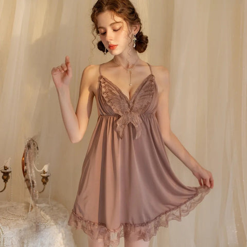 V Neck Floral Lace Front Butterfly Lingerie