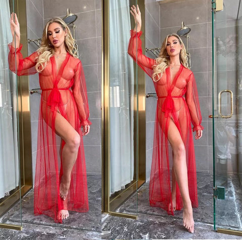 Restock Transparent Net Long Gown Nighty - Mighty Nighties