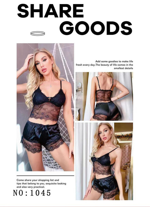 Women 2 piece silk And Net sexy Nighty flexible stuff - Mighty Nighties