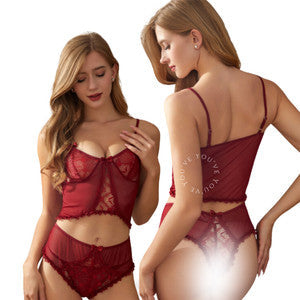 Women'S Lingerie Plus Size Wireless Lace Bra Set High Waist Crochet Costumes - Mighty Nighties