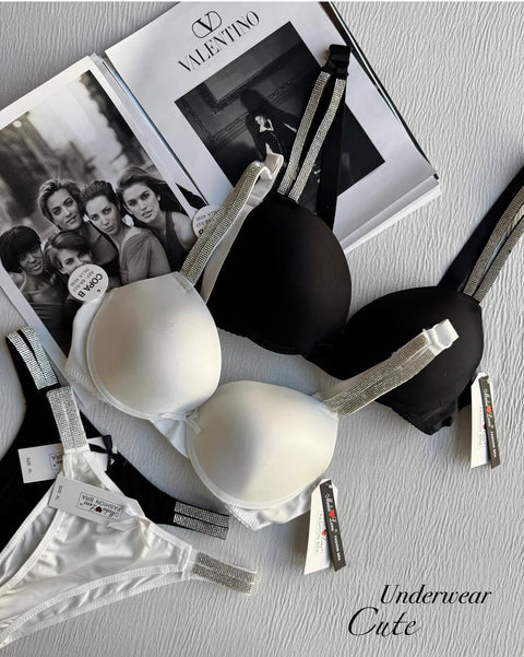 (5050Sale)Shine straps push up padded Wire bra set