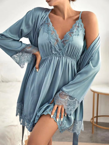 Elegant Soft Silk Nighty with Gown