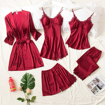 5 Piece Royal Bridal Silk  Nightgown Set