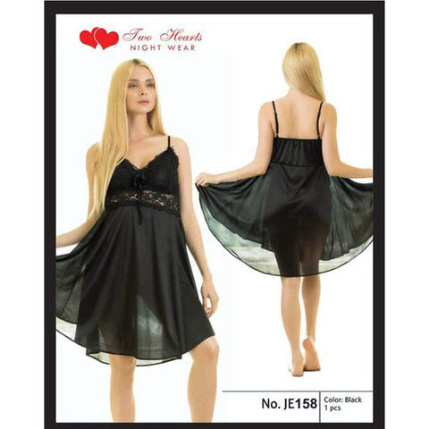 Two Hearts 1 Piece Short Silk Nighty With Embroidery Lace - Mighty Nighties