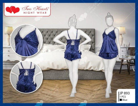Two Hearts 2 Piece Silk Short Nighty