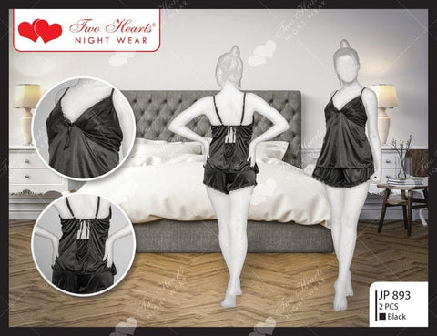 Two Hearts 2 Piece Silk Short Nighty