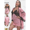 Women 3 Piece Silk Short Nighty With VNeck Shape And Net lace