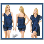Two Hearts 3 piece Silk Short Nighty With Gown Style