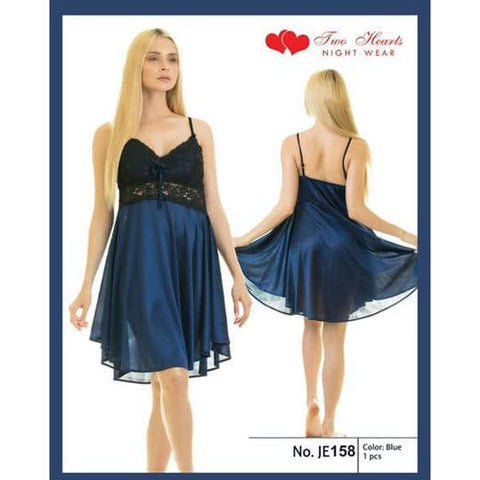 Two Hearts 1 Piece Short Silk Nighty With Embroidery Lace - Mighty Nighties