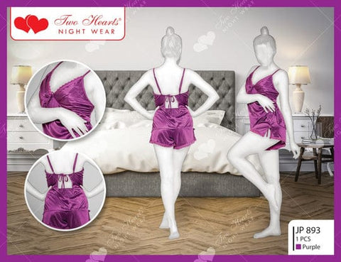 Two Hearts 2 Piece Silk Short Nighty